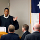 Judge Tammy Kemp meets with the attorneys at her bench upon their request during fired Dallas police officer Amber Guyger’s murder trial, Sept. 25, 2019, in Dallas.